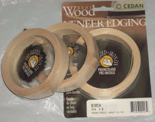 3 Rolls Vintage O Cedan Wood Veneer Edging Birch Pre-Glued Iron-On 3/4&#034; x 8&#039; New