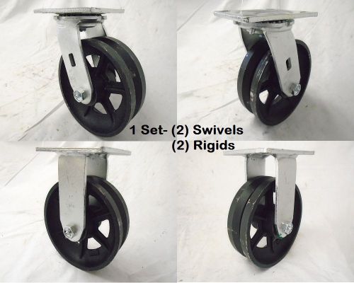 6&#034; x 2&#034; swivel caster 7/8&#034; v-groove iron steel wheel (2) &amp; rigid (2) 1000lb each for sale