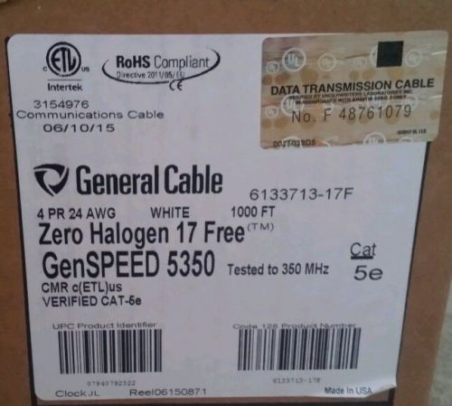 NEW General Cable GenSPEED 5350 Enhanced Cat 5e Riser White Cable 1000FT  NIB!