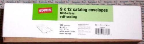 100-9x12 White Kraft First-Class Self-Sealing Catalog Envelopes-NIB-NR-BIN