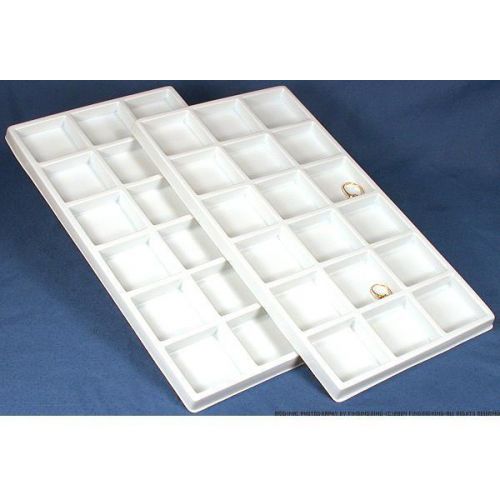 2 White Plastic 18 Compartment Jewelry Tray Inserts