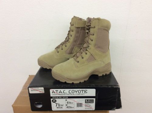 5.11 ATAC Coyote Boots, Side Zip  Tactical Boots, Model 12110, Size 7 Regular