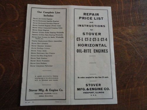 1992 Repair Price List &amp; Instructions For Stover Horizontal Oil-Rite Engines