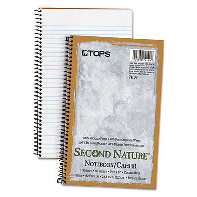 Second Nature Subject Wire Notebook, College/Medium, 6 x 9 1/2, White, 80 Sheets