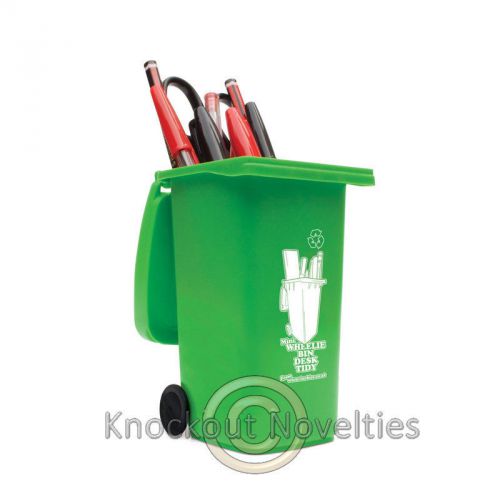 Wheelie Bin Desk Tidy - Green Trash Can Desk Organizer Pencil Holder