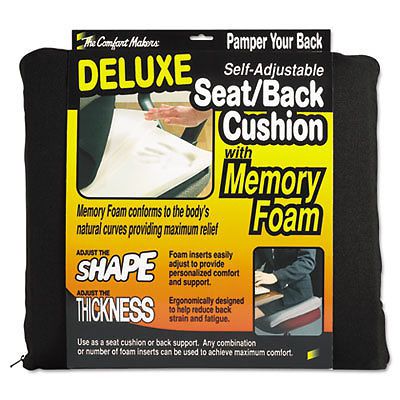 Deluxe Seat/Back Cushion w/Memory Foam, 17w x 2 3/4d x 17 1/2h, Black