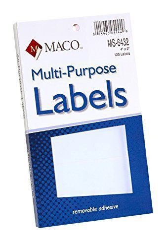 Maco MACO White Rectangular Multi-Purpose Labels, 4 x 2 Inches, 120 Per Box