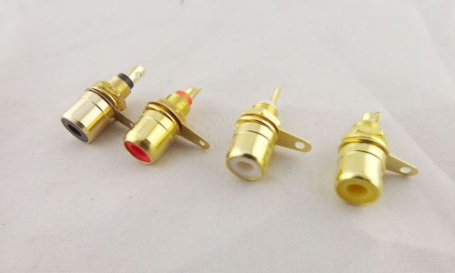 100pcs gold rca phono female chassis screws panel mount socket metal connector for sale