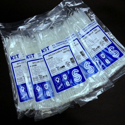500 pcs x 8 inch 20cm long white nylon wire zip cable tie 18 lbs k-200m #so7 for sale