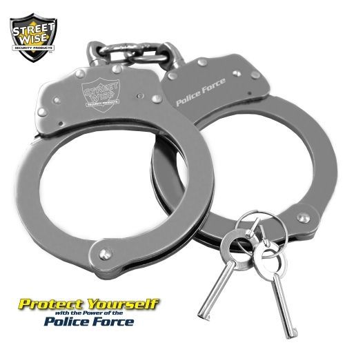 STREETWISE POLICE FORCE STAINLESS STEEL HANDCUFFS 2 KEYS DOUBLE LOCKING PUSHPIN