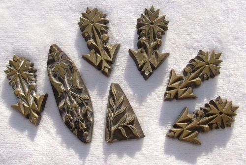 7 x ANTIQUE BRASS LEATHERWORKERS GILDING FINISHING EMBOSSING STAMPS