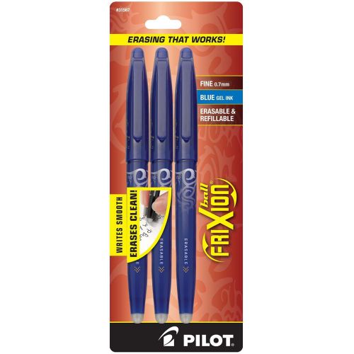 Pilot FriXion Ball Erasable Gel Pens, Fine Point, 3-Pack, Blue Ink (31567)