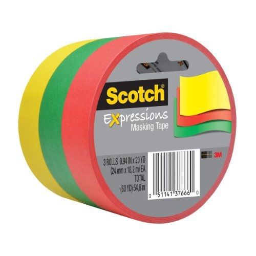 Scotch Expressions Masking Tape, 0.94 x 20 Yards, Red, Yellow, Green,