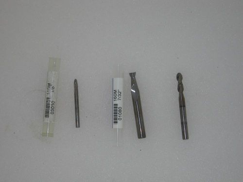 Set of 3 carbide 2 flute1/8&#034;, 3/16 ball end mills  and 7/32  straight for sale