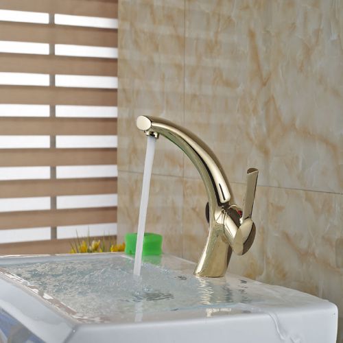 Gold Plate Bathroom Basin Faucet Mixer Tap Arc Spout Sink Faucet Tap Deck Mount