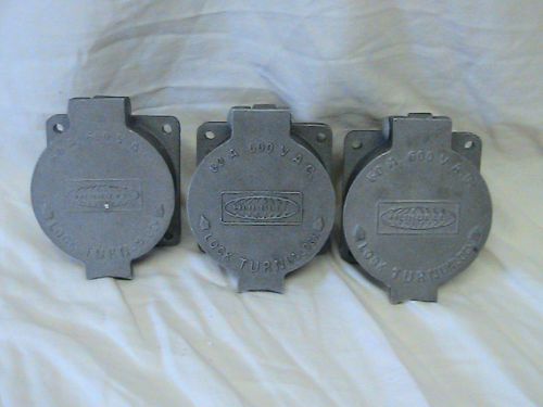 3 USED HUBBELL PIN AND SLEEVE RECEPTACLES D-50519 60 AMP 600 VOLT