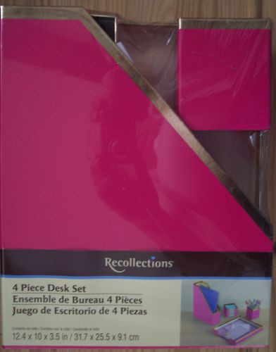 RECOLLECTIONS 4 PIECE DESK SET PINK WITH GOLD TRIM FREE SHIPPING