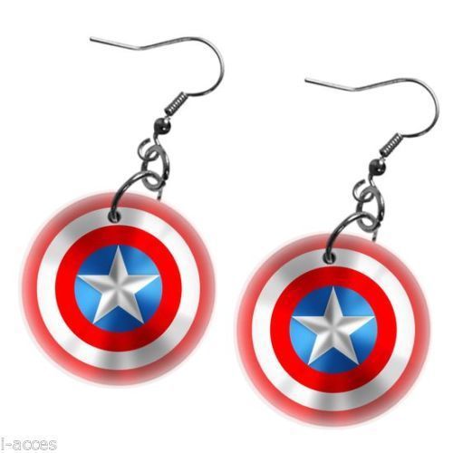 Hot Rare Captain America Shield Personalized 1&#034; Button Earrings Fit Tour Tshirt