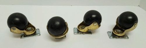 Lot of 4 Vintage Brass Hooded Swivel Sphere Ball Caster Wheels 2&#034; Diameter