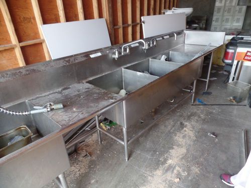 Quadruple Compartment Stainless sink Restaurant Commercial Heavy Gage USA 136&#034;