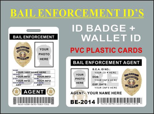 Bail Enforcement Agent ID&#039;S (Badge + Wallet Card) CUSTOM W/ Your Own Info - PVC