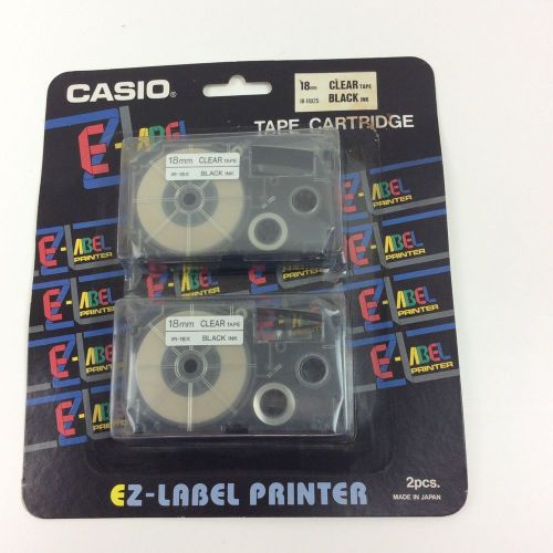 Casio EZ Label Printer Tape Cartridge Clear Tape Black Ink 2-Pack 18mm IR-18X2S
