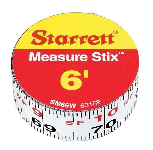 Starrett Measure Stix SM66W Steel White Measure Tape with Adhesive Backing, Left