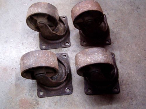 4 - 3 1/8&#034; antique vintage matching  cast iron industrial caster cart wheels for sale