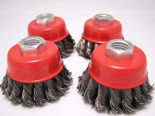 (4-pack) 2.5&#034; knot cup brush m10x1.25 angle grinder wire m10 for sale