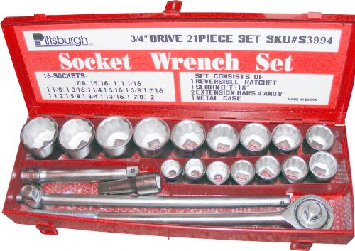 3/4&#034; drive -  21pc box sockets set sae  7/8 - 2 inch mint ratchet ext sliding t for sale
