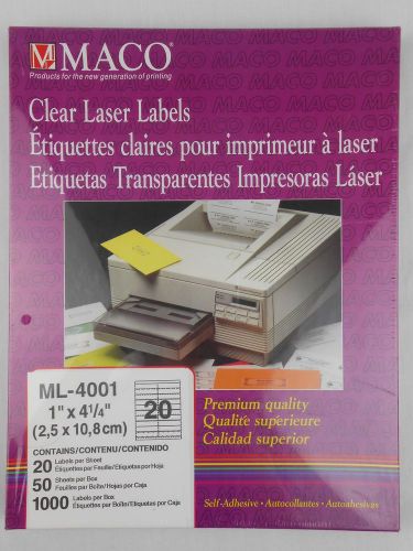 Maco ML-4001 1000 Clear 1&#034; x 4 1/4&#034; Laser Labels Premium