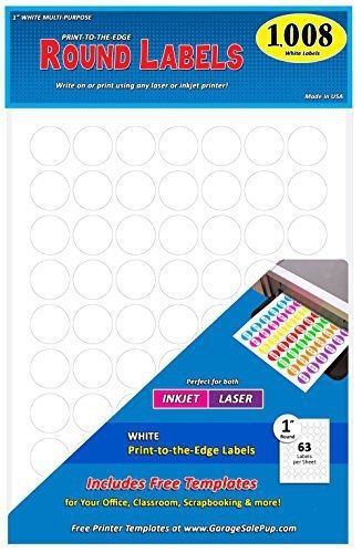 Garage sale pup pack of 1008, 1-inch diameter round dot labels, white, 8 1/2 x for sale