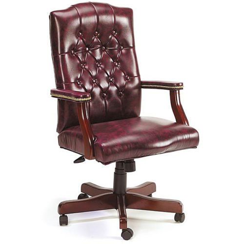 Traditional Executive Swivel Chair in Oxblood Vinyl with Mohagany Wood