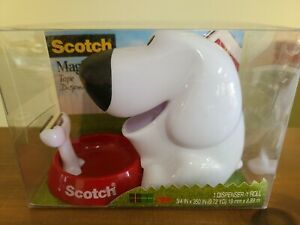 NEW Scotch Dog Magic Tape Dispenser White Dog With Red Bowl and Bone New In Box