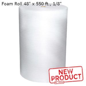 Foam Roll 48 Inch X 550 Feet 1/8 Inch Thickness Plastic Non Perforated White NEW