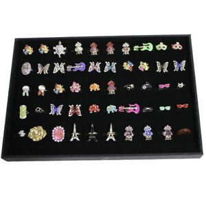 100 Slots Grid Velvet Ring Earring Ear Pin Brooch Storage Display Box Tray