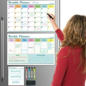 Dry Erase Calendar Whiteboard, Set of 3 Magnetic Calendars for Refrigerator: ...