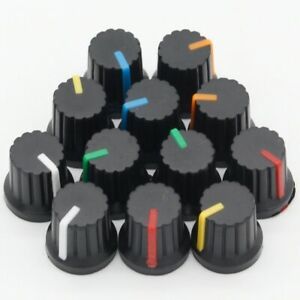 12 Pcs 6mm Shaft Hole Dia Plastic Threaded Knurled Potentiometer Knobs Caps