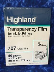 Highland Transparency Film 707 for InkJet Printers Removable Stripe 50 Sheets