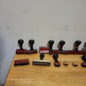 Lot Of 16 Vintage Wood Rubber Stamps Business Office Wooden Stampers Industrial