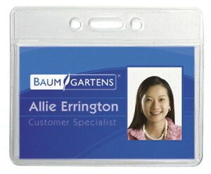 Baumgartens Sicurix Horizontal ID Badge Holder, 3-3/8 X 2-3/8 in, Vinyl, Clear,