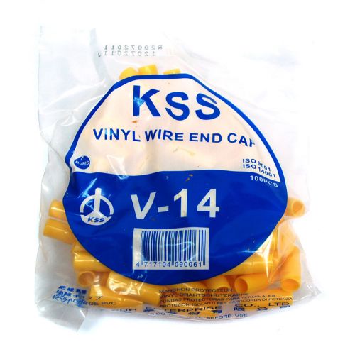100pc Vinyl (soft flexible PVC) wire end cap V-14YW V-14 Color=Yellow RoHS KSS