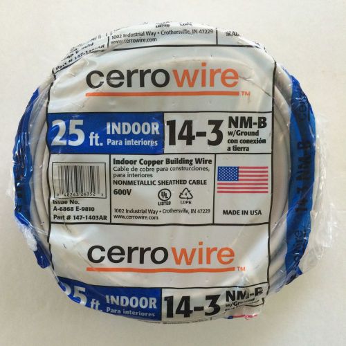 25&#039; indoor copper building wire 14-3 nm-b sheathed cable ground 600v for sale