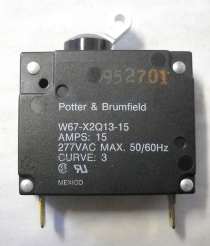 Potter &amp; brumfield w67-x2q13-15 circuit breaker,15a,277 vac max 50/60hz,curve:3 for sale