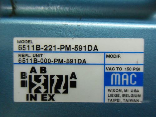 (x5-13) used mac valves 6511b-221-pm-591da solenoid valve assembly for sale