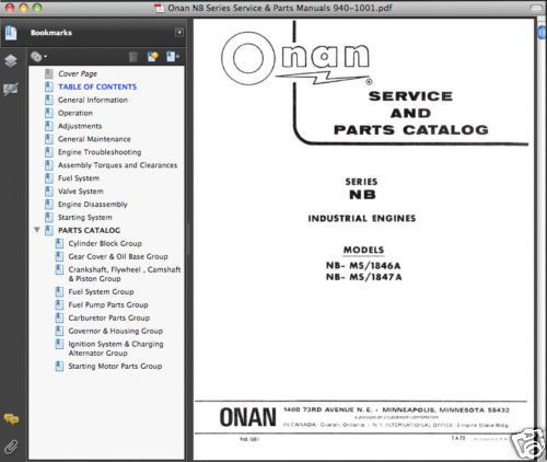 Onan NB Engine SERVICE Manual &amp; PARTS Catalog -3- MANUALS - SEARCHABLE CD