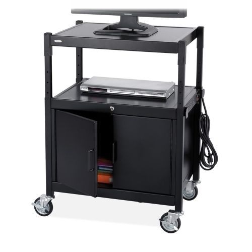 Safco 8943BL Av Cart w/Cabinet Adjust. 26-3/4inx20-1/2inx26-42in Steel/Black