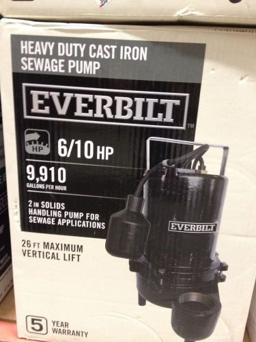 Everbilt model # ese60w-hd, 0.6 hp heavy duty cast iron sewage pump for sale