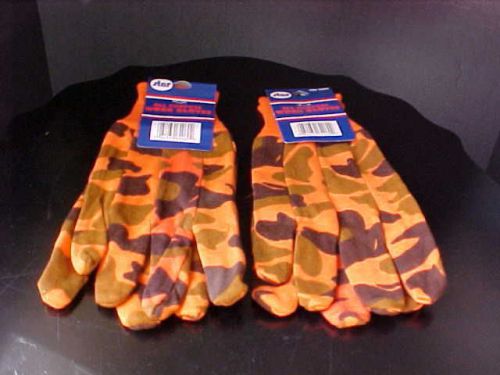 Work Gloves 2 Pairs All Purpose Orange Camouflage Size Large New Star Item 62060