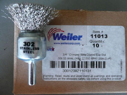 Box of 10  weiler #11013, 3/4&#034; crimped wire cup end,302 stainless steel bristles for sale